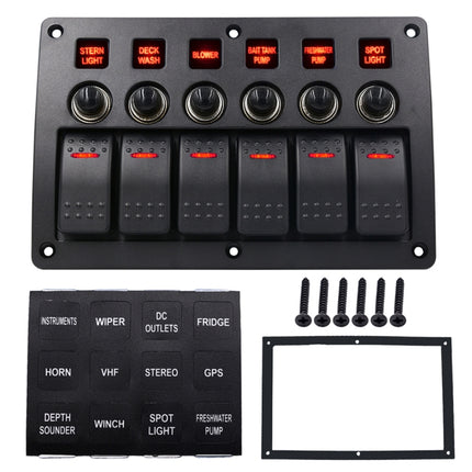 3Pin 6 Way Switches Combination Switch Panel with Light and Projector Lens for Car RV Marine Boat, 3Pin 6 Way