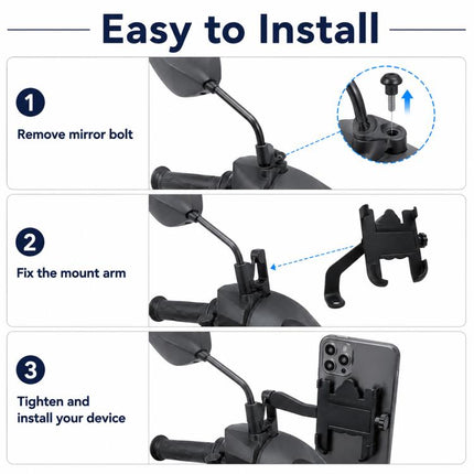 Motorcycle Rear View Mirror Aluminum Alloy Phone Bracket, Suitable for 60-100mm Device, Rear View Mirror for 60-100mm