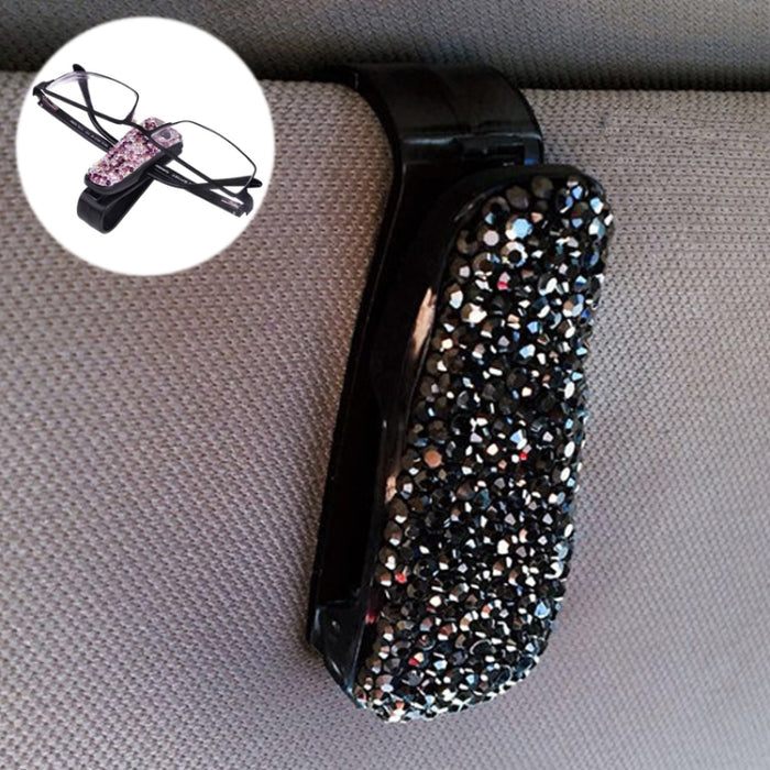 Car Mixed Color Diamond Mounted Glasses Bill Clip Holder
