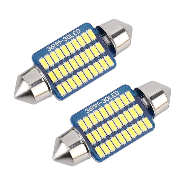 2 PCS 36mm DC12V / 1.5W / 6000K / 100LM 30LEDs SMD-3014 Car License Plate Light / Dome Light, with Decoder