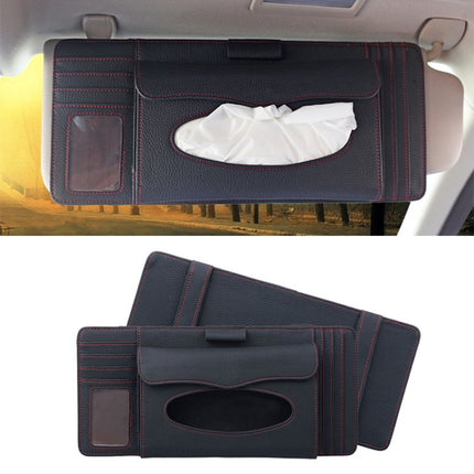 DERANFU 3 In 1 Lichee Texture Multi-function Car Hang Type Leather Towel Box with Card Slot & CD Slot
