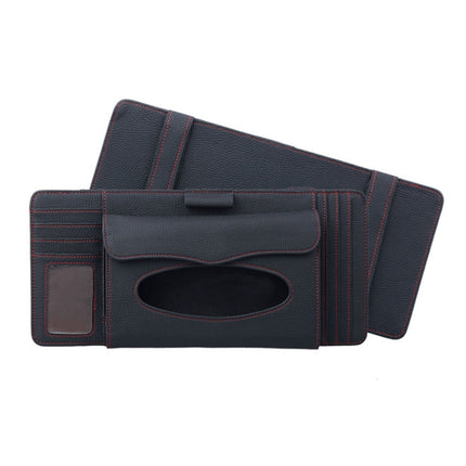 DERANFU 3 In 1 Lichee Texture Multi-function Car Hang Type Leather Towel Box with Card Slot & CD Slot
