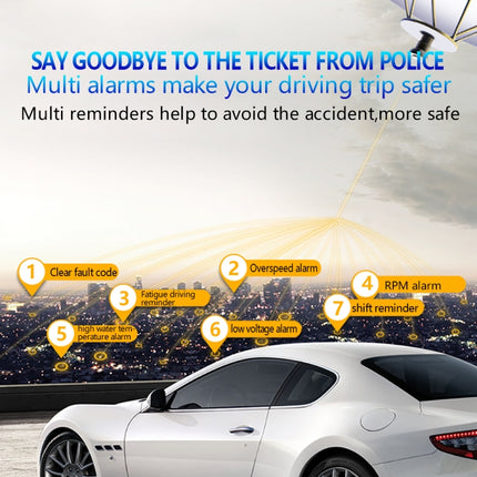 With Adjustable Reflection Board, Speed & RPM & Water Temperature & Oil Consumption & Driving Distance / Time & Voltage Display, Over Speed Alarm, Connect OBD2 Interface