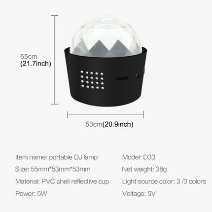 D33 5W USB Charging RGB Car Decoration Portable DJ Light Sound Activated Rotating Strobe Effect Atmosphere Light Star Music Light Lamp, DC 5V, D33
