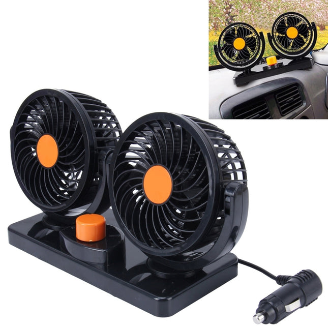 HUXIN HX-T304 10W 360 Degree Adjustable Rotation Two Head Low Noise Mini Electric Car Fan, DC 24V, HX-T304