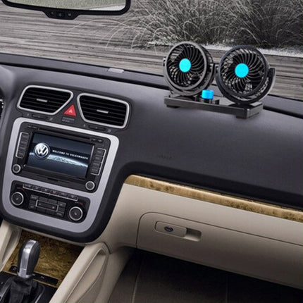 HUXIN HX-T304 10W 360 Degree Adjustable Rotation Two Head Low Noise Mini Electric Car Fan, DC 24V, HX-T304