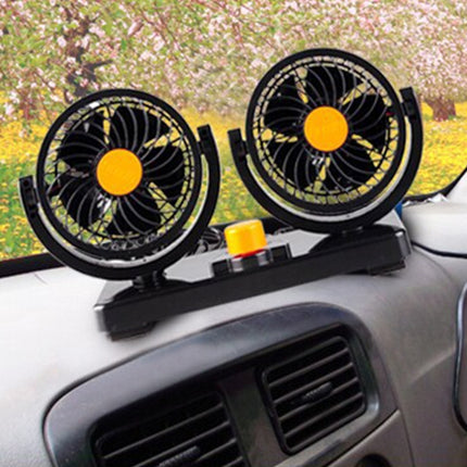 HUXIN HX-T304 10W 360 Degree Adjustable Rotation Two Head Low Noise Mini Electric Car Fan, DC 24V, HX-T304