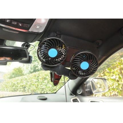 HUXIN HX-T605 7W 360 Degree Adjustable Rotation Clip Two Head Low Noise Mini Electric Car Fan with Gear Switch, DC12V, HX-T605
