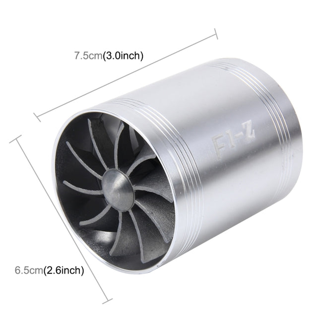 F1-Z Car Stainless Universal Supercharger Dual Double Turbine Air Intake Fuel Saver Turbo Turboing Charger Fan Set kit, Double Side(Blue), Double Side(Black), Double Side(Red), Double Side(Silver)