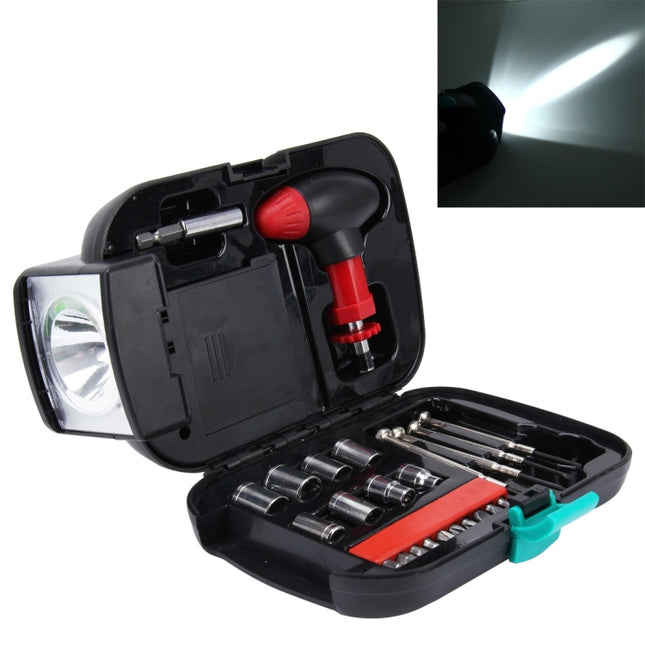 24 PCS Portable Flashlight Tool Box Set - Portable Auto, Home, Emergency Tool Kit with Flashlight, 24 PCS with Flashlight