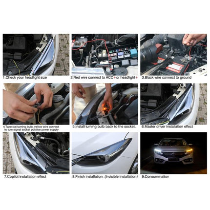 2 PCS 30cm DC12V 4.2W Ultra-thin Car Auto Double Colors Turn Lights / Running Lights, with LED SMD-2835 Lamp Beads (Turn Lights: Yellow Light; Running Lights: Ice Blue Light), Turn Lights: Yellow Light; Running Lights: Ice Blue Light