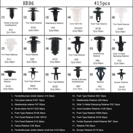 415 PCS Car Retainer Clips Assortment Car Panel Trim Plastic Fasteners Rivet Clips Set