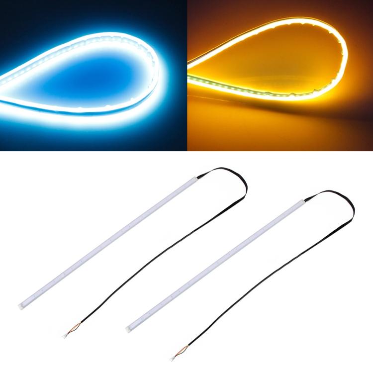 2 PCS 45cm DC12V 5W Ultra-thin Waterproof Car Auto Double Colors Turn Lights / Running Lights SMD-2835 LED Bulbs (Turn Lights: Yellow Light; Running Lights: Blue Light)