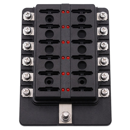 1 in 12 Out Fuse Box Screw Terminal Section Fuse Holder Kits with LED Warning Indicator for Auto Car Truck Boat