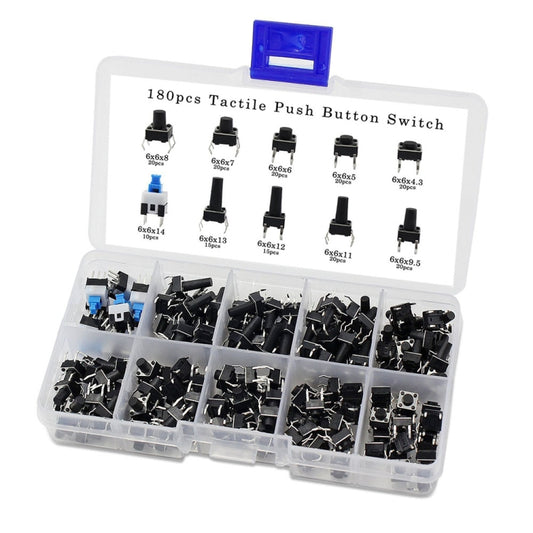180 PCS Tactile Push Button Switch Kit Micro Switch, 002
