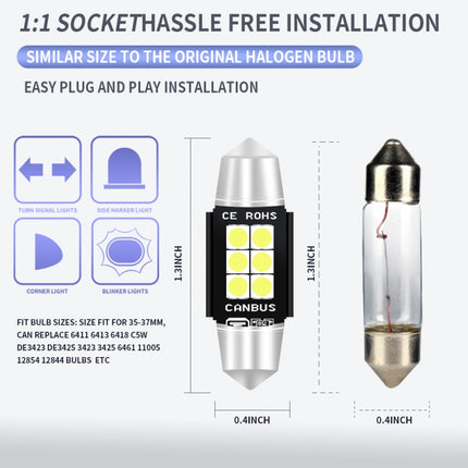 2 PCS 36mm DC12V-24V 3W 6000K 660LM 6LEDs SMD-3030 Car Reading Lamp / License Plate Light