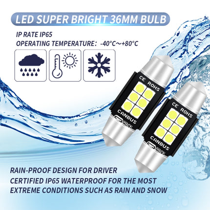 2 PCS 36mm DC12V-24V 3W 6000K 660LM 6LEDs SMD-3030 Car Reading Lamp / License Plate Light