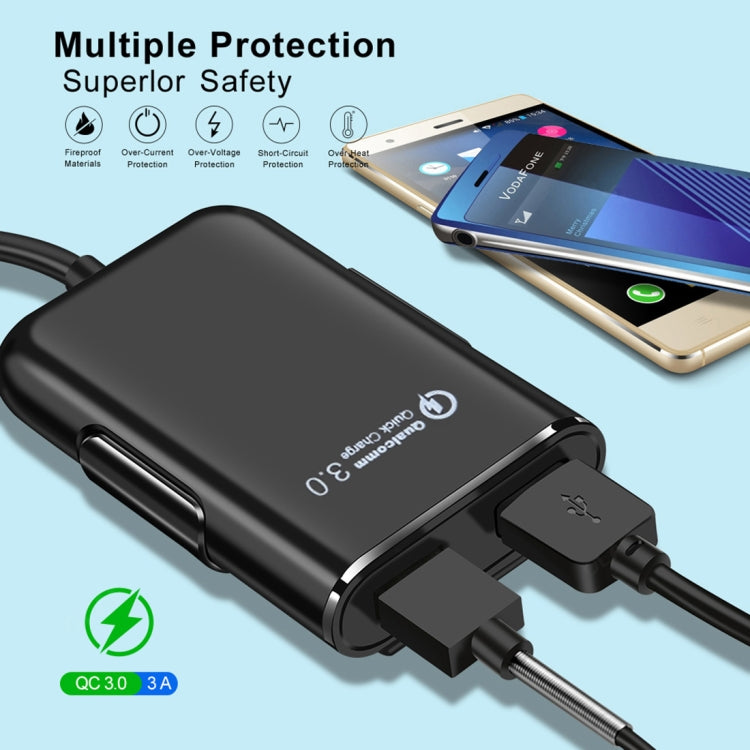 HMQ-C801 1.8m 8A Max 4 Ports USB Car Charger with Extending USB HUB for Front & Back Seat Charging