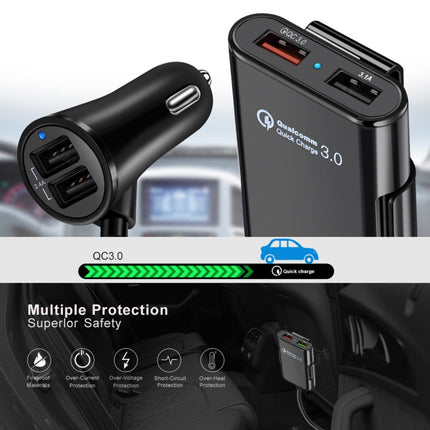 HMQ-C801 1.8m 8A Max 4 Ports USB Car Charger with Extending USB HUB for Front & Back Seat Charging