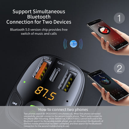 ROCK B301 Dual USB + PD Bluetooth 5.0 FM Transmitter & Car Charger, Support TF Card / U-disk