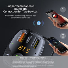 ROCK B301 Dual USB + PD Bluetooth 5.0 FM Transmitter & Car Charger, Support TF Card / U-disk, B301