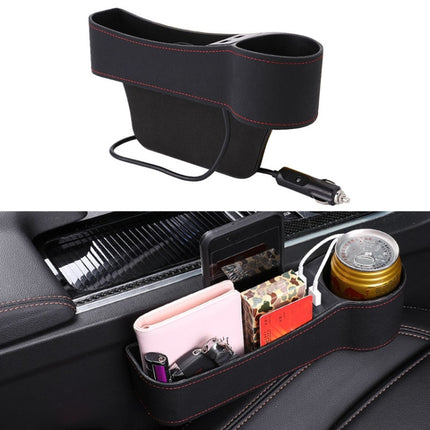 Car Multi-functional Co-pilot Seat Console PU Leather Box Cigarette Lighter Charging Pocket Cup Holder Seat Gap Side Storage Box
