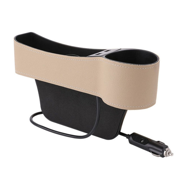 Car Multi-functional Co-pilot Seat Console PU Leather Box Cigarette Lighter Charging Pocket Cup Holder Seat Gap Side Storage Box