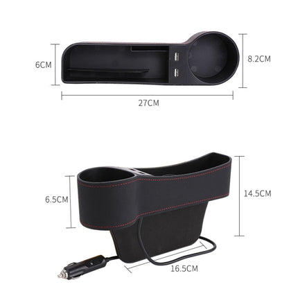 Car Multi-functional Co-pilot Seat Console PU Leather Box Cigarette Lighter Charging Pocket Cup Holder Seat Gap Side Storage Box