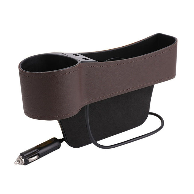Car Multi-functional Driver Seat Console PU Leather Box Cigarette Lighter Charging Pocket Cup Holder Seat Gap Side Storage Box