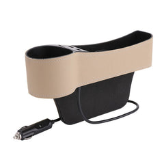 Car Multi-functional Driver Seat Console PU Leather Box Cigarette Lighter Charging Pocket Cup Holder Seat Gap Side Storage Box