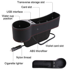 Car Multi-functional Driver Seat Console PU Leather Box Cigarette Lighter Charging Pocket Cup Holder Seat Gap Side Storage Box