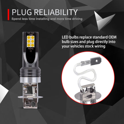 2 PCS H3 DC12V-24V / 12W / 3000K / 800LM 12LEDs SMD-3030 Car LED Fog Light