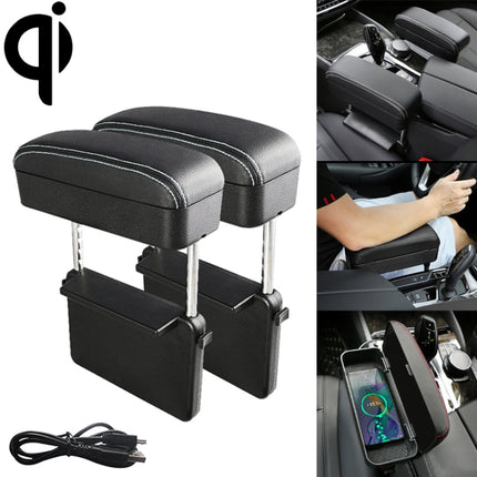 2 PCS Universal Car Wireless Qi Standard Charger PU Leather Wrapped Armrest Box Cushion Car Armrest Box Mat with Storage Box