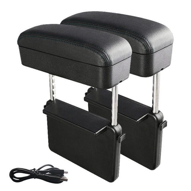 2 PCS Universal Car Wireless Qi Standard Charger PU Leather Wrapped Armrest Box Cushion Car Armrest Box Mat with Storage Box