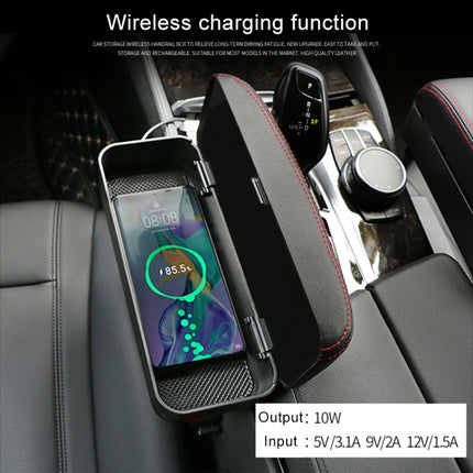 2 PCS Universal Car Wireless Qi Standard Charger PU Leather Wrapped Armrest Box Cushion Car Armrest Box Mat with Storage Box