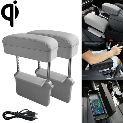 2 PCS Universal Car Wireless Qi Standard Charger PU Leather Wrapped Armrest Box Cushion Car Armrest Box Mat with Storage Box