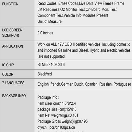 KONNWEI KW309 V309 V310 MS309 Code Reader OBD2 Scanner Diagnostic Tool, KW309