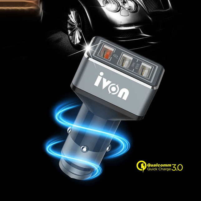 IVON CC36 39W 7.2A QC 3.0 USB + Dual USB Car Charger with Ambient Light, CC36