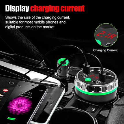 Cup Holder Car Charger Dual Cigarette Lighter 4USB Ports Charger Car MP3 Player