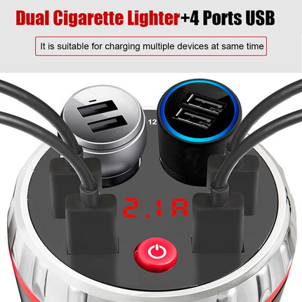 Cup Holder Car Charger Dual Cigarette Lighter 4USB Ports Charger Car MP3 Player