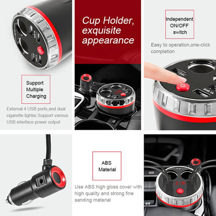 Cup Holder Car Charger Dual Cigarette Lighter 4USB Ports Charger Car MP3 Player