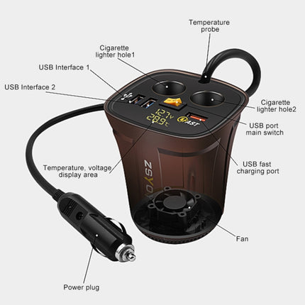 Universal Car QO3.0 Three Port USB Charger Power Outlet Adapter with LED Digital Voltmeter and Thermometer