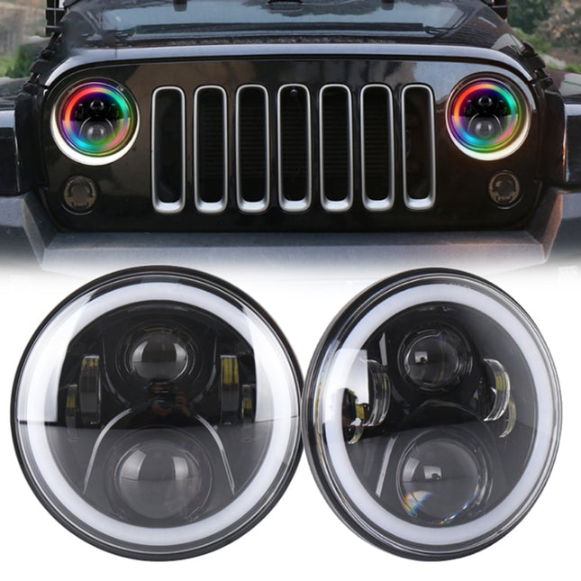 2 PCS 7 inch DC12V 6000K-6500K 50W Car LED Headlight Cree Lamp Beads for Jeep Wrangler / Harley, Support APP + Bluetooth Control, DC12V 6000K-6500K