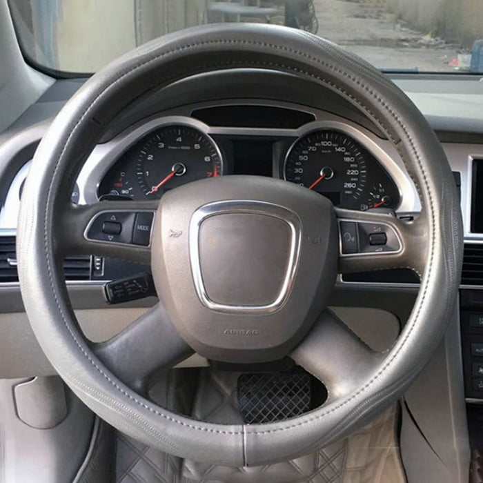 Universal Car Genuine Leather Pinhole Steering Wheel Cover, Diameter: 38cm