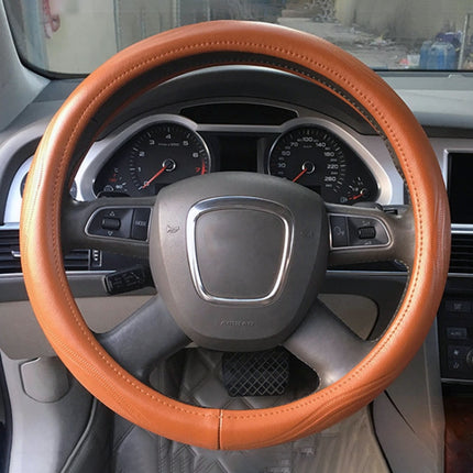 Universal Car Genuine Leather Pinhole Steering Wheel Cover, Diameter: 38cm