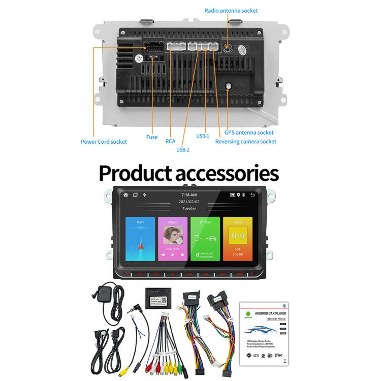 9093 Car HD 9 inch Radio Receiver MP5 Player for Volkswagen, Support FM & Bluetooth & TF Card & GPS & WiFi 1GB+16GB, 9 inch Support FM & Bluetooth & TF Card & GPS & WiFi