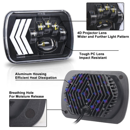 2 PCS 5X7 inch Car Modified Red Background LED Square Headlamp for Jeep Wrangler, For Jeep Wrangler(5X7 inch)