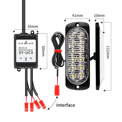DC12V-24V / 18W 4 in 1 Front Grille Emergency Strobe Flash Warning Light Pickup 12LEDs Side Light Wireless Control 16 Modes