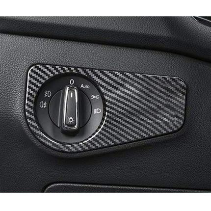 Car Carbon Fiber Headlight Switch Panel Decorative Sticker for Volkswagen Tiguan L 2019-2021, Low Configuration