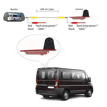 PZ477 Car Waterproof 170 Degree Brake Light View Camera + 7 inch Rearview Monitor for Ford Transit Custom